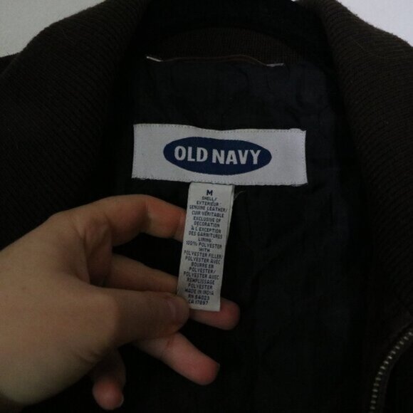 Vintage Y2K 2001 Old Navy Mens Chocolate Brown Suede Jacket Large Bomber Grunge - Picture 5 of 9